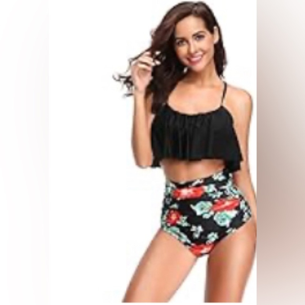 Women's High Waisted Bikini Sets Flounce Bikini Crop Top. Floral bottom